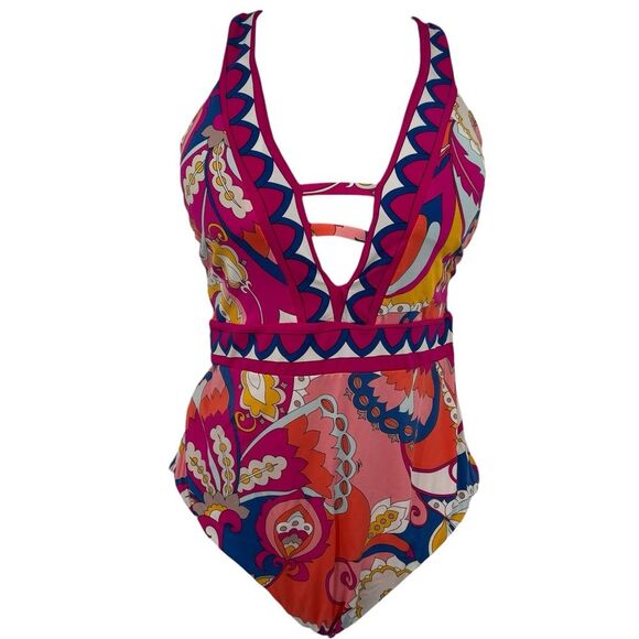 Trina Turk Sevilla V Plunge Strappy One Piece Swimsuit Sz. 14 - Picture 2 of 11